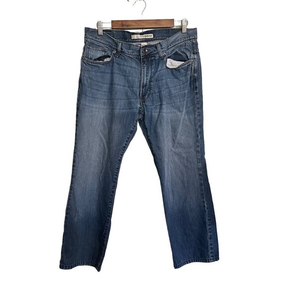 DKNY Men's Dark Wash Embellished Pocket Whiskered Straight Leg Jeans Size 34 27 - Picture 1 of 7